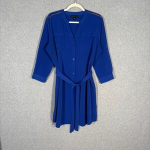 Satin Shirt Dress XL‎ Belted Embellished Shoulders Buttons Nautical Flowy Career